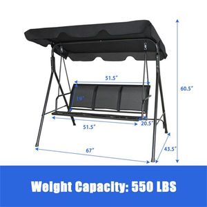 Black 3-Person Garden Swing for Patio - Product Image 2