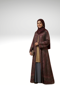 Safaa Designer Paisley Print Abaya Set – <b>Full</b> Body Coverage with Matching Scarf - Product Image 2