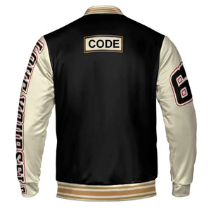 Brilla con estilo con la chaqueta universitaria satinada para hombre, con acabado brillante, puños acanalados y cierre a presión de inspiración deportiva OEM. - Product Image 2