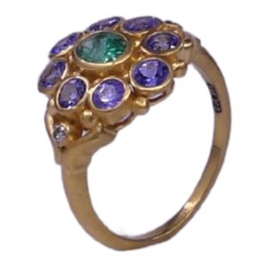 Gemvanity R990 14K Gold Plated Luxury Tibetan Buddhist Channel Setting Brilliant Cut Emerald Tanzanite Diamond Engagement Gift - Product Image 1