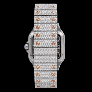 Luxury Iced Out Skeleton Square <b>Watch</b> Full Diamond Pave <b>Bracelet</b> Blue Sapphire Crown Hip Hop Style Custom <b>Men</b>’s <b>Watch</b> - Product Image 3
