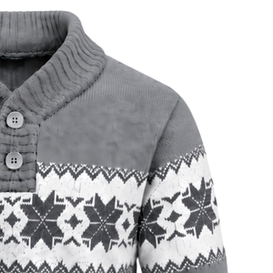 Suéter de punto Fair Isle gris para hombre, manga larga, cuello con botones, patrón a cuadros, jersey con puños acanalados 12GG, informal, venta al por mayor, invierno - Product Image 3