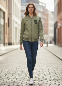 Chaqueta Bomber Verde Oliva para Hombre con Parche de la Letra S, Cierre de Cremallera, Cuello Alto, Estilo Casual para Otoño - Product Image 5