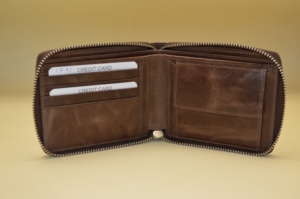 กระเป๋าสตางค์หนังแท้พร้อมซิป กระเป๋าใส่บัตรหนังวัว ความจุขนาดใหญ่ - Product Image 4