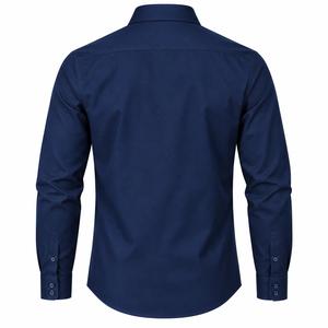 Chemise habillée unie à manches longues pour homme, col montant, 100 % coton tricoté, infroissable, boutons en corne, décontractée, respirante, écologique, ODM - Product Image 2