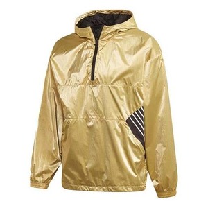 Gold Half Zipper Pullover Sporty Windbreaker <b>Jacket</b> with Front Logo Custom Design - Product Image 2