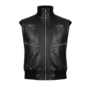 Chaleco de moto de piel sintética negra para hombre, sin mangas, con cuello alto y cremallera - Product Image 3