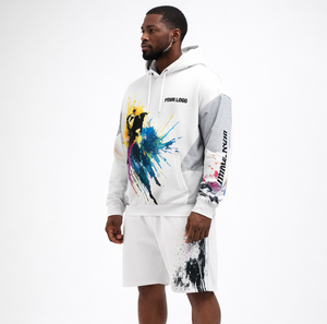 Custom Men's Oversized Pullover Hoodie and Shorts <b>Set</b> Cotton Fleece Paint Splash Graphic Streetwear Shorts <b>Set</b> 2026 - Product Image 3