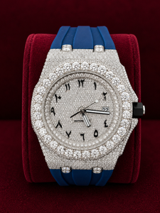 Reloj de Lujo con Diamantes Moissanite para Hombre, Esfera Árabe Completamente Adornada, Reloj Automático con Correa de Goma Azul, Reloj de Pulsera Estilo Hip Hop - Product Image 1