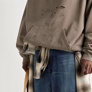 Sudadera con Capucha para Hombre, Estilo Streetwear, con Parches Bordados Personalizados, Diseño Desgastado, 100% Algodón, Felpa Francesa Lavada, para Invierno - Product Image 4