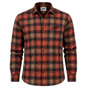 Chemise en flanelle à carreaux à manches longues pour homme, coupe classique, décontractée, verte et noire, 100% coton, imprimée par transfert thermique - Product Image 1