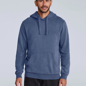 Sweat-shirt à capuche en molleton pour homme, coupe classique, couleur unie, avec poche, décontracté, pour l'automne, bleu, en coton tricoté - Product Image 5