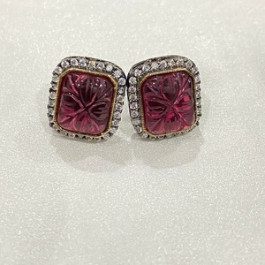 Pendientes de tuerca con tallado de rubí hecho a mano RAY FINE ORNATES, chapados en oro rosa y negro, joyería de moda llamativa, regalo para mujer, IGI - Product Image 1