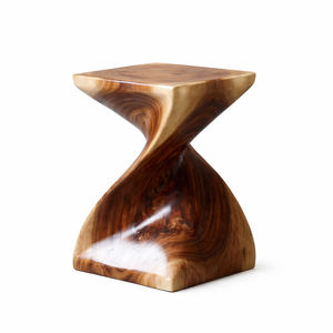 Tabouret industriel en bois de Suar massif, design torsadé sculptural, qualité supérieure, fait main, finition naturelle, luxe, chambre à coucher, hôpital - Product Image 2