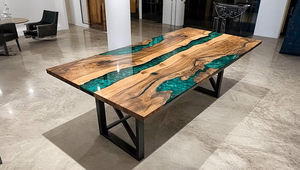 Mesa de Comedor de Madera de Acacia y Resina Epoxi - Muebles de Lujo Modernos Personalizables para Regalo de Diwali - Product Image 2