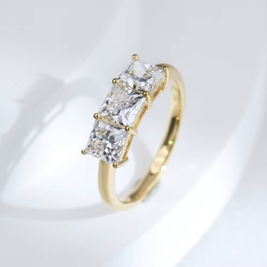 Women's Yellow Gold Princess Cut Diamond Three Stone Ring Classic Engagement Ring Prong Setting Geometric Style - Product Image 3