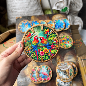 Vintage Style Art Round Rattan Coasters <b>Decorative</b> Drink Mats Handcrafted <b>Table</b> Protection <b>Accessories</b> Wholesale - Product Image 1