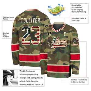 Maillot de hockey sur glace camouflage pour homme, col en V, manches longues, logo des équipes sublimé, vêtements respirants en polyester, coupe régulière pour adulte - Product Image 2