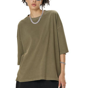 Camiseta de algodón lavado de 260 g para hombre, de corte holgado y manga corta, estilo urbano, lisa, de alto gramaje, que absorbe la humedad - Product Image 5