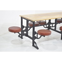Table à manger vintage en fonte avec siège pivotant en cuir, pliable, pour banquets en plein air, meubles pour maisons, cantines, cafétérias, métal durable