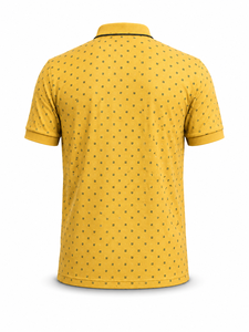 เสื้อกอล์ฟแขนสั้นลายสีเหลืองสำหรับผู้ชาย ผ้าโพลีเอสเตอร์/คอตตอนผสม ระบายอากาศได้ดี พิมพ์ลายดิจิทัล ดีไซน์โลโก้ด้านหน้า - Product Image 3