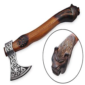 Hache Viking artisanale en acier industriel à haute teneur en carbone, manche en bois de rose, étui en cuir, 1,5 kg, personnalisable, multi-usages - Product Image 1