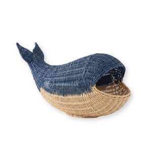 Cesta de Ratán con Forma de Ballena, Hecha a Mano, Ecológica, Azul y Blanca, Tazón de Almacenamiento Tejido, Multifuncional, Decoración para el Hogar y la Habitación Infantil - Product Image 1