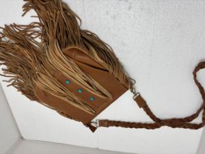 Bolso de Hombro Boho de Cuero Genuino con Flecos, Bolso Bandolera Hecho a Mano con Piedra Turquesa, Gran Capacidad, para Uso en Exteriores, a la Moda - Product Image 3