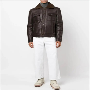 Chaqueta de Piel de Oveja Marrón Natural de Moda, Chaquetas de Invierno Ecológicas al por Mayor, Chaquetas de Cuero para Hombre, Abrigos de Piel de Oveja de Alta Calidad - Product Image 3