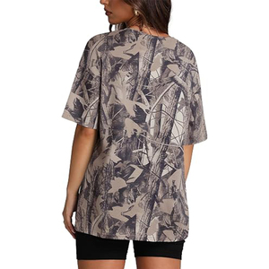 T-shirt camouflage oversize pour femme et homme, imprimé graphique feuille d'érable, manches courtes, col rond, streetwear - Product Image 2
