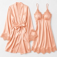 Ropa de Dormir Moderna para Mujer, Vestido Largo de Satén Suave con Bata a Juego, Elegante y Casual para el Hogar