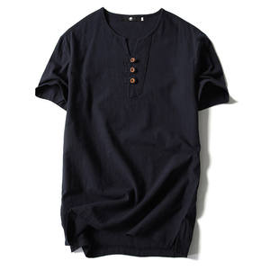 Summer Breathable Knitted Linen Cotton Satin Casual Anti-Wrinkle Single Button Turn-<b>down</b> Collar Full Sleeve Plain Men's Shirt - Product Image 4