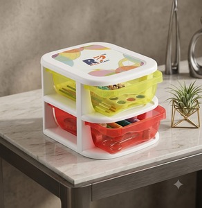 RINER PLAST Stackable Plastic <b>Storage</b> <b>Drawers</b> Rectangle Double Tier PP Material Modern Design Office Organizer Neatening - Product Image 3