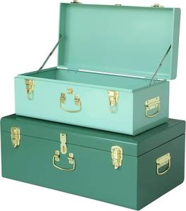 Minimalist White Iron <b>Storage</b> Trunk with Gold Hardware Heavy Duty Decorative Keepsake <b>Box</b> Trousseau Chest Organizer - Product Image 5