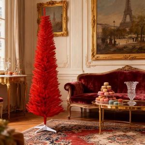 Albero di Natale Rosso a Forma di Matita con 499 Punte Realistiche e Supporto in Plastica - Product Image 1