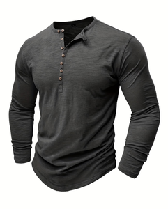 Men's Short Sleeve Henley T-Shirt Solid Color Jersey Knitted Cotton Regular Fit Casual V-neck Regular Length Enzyme Wash - Product Image 1