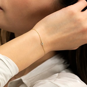 Dainty 14K Gold Diamond Bracelet Lucky <b>Charm</b> Personalized Gift for Her Minimal Solid Gold Diamond Jewelry Birthday Present - Product Image 4