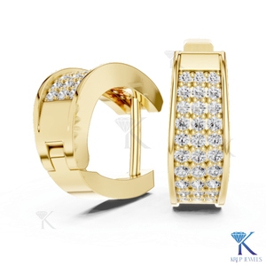 Pendientes de Aro Anchos con Diamantes CVD HPHT Cultivados en Laboratorio, Diseño Multirrango Pavé, Oro Sólido de 18K, Joyería de Lujo para Mujer, Krup Jewels - Product Image 2