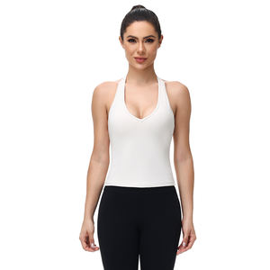 Camisetas sin mangas para mujer, ajustadas, tipo halter, para gimnasio, transpirables, camisetas sin mangas de color liso para mujer - Product Image 1