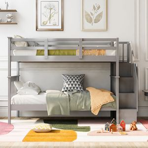 Letto a castello grigio a due piazze con contenitore e sponda di protezione per cameretta bambini/dormitorio (vecchio SKU LP000109AAE) - Product Image 2