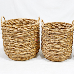 Rustic Woven Wicker Eco-Friendly <b>Storage</b> Baskets Set of 3 Round with Handles for Kitchen & <b>Laundry</b> Room <b>Organization</b> - Product Image 3