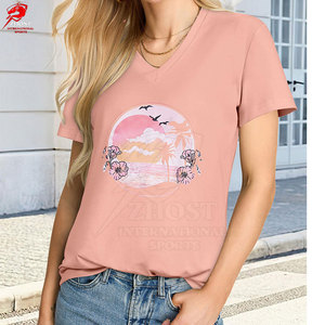 Camisetas Casuales de Mujer con Cuello en V y Manga Corta, Estampadas, Transpirables, de Tela Suave, Moda Urbana de Verano, Corte Regular - Product Image 6