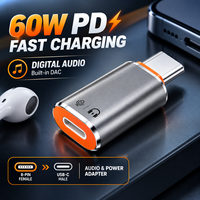 Adaptateur de charge PD 60W USB-C avec DAC audio pour une charge rapide, en alliage d'aluminium de haute qualité, 100% compatible OEM, écouteurs, téléphone portable
