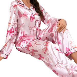 Conjunto de Dos Piezas para Mujer, Satén Sólido 100% Algodón, Logotipo Personalizable en la Parte Delantera, Botones, Manga Larga, 300g, Cuello de Doble Capa, Bordado de Encaje - Product Image 4