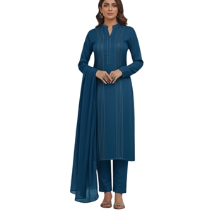 Ensemble Salwar Kameez en Rayonne Turquoise pour Femme, Tenue Traditionnelle Indienne et Pakistanaise Longue, Décontractée, Coupe Classique, Infroissable - Product Image 3