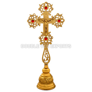 Cruz de Pie con Piedra |   Cruz de Altar Decorativa de Latón con Piedras Rojas – DOUBLE VEE EXPORTS - Product Image 2