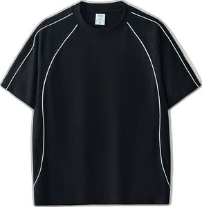 Camiseta Negra Extra Grande para Hombre, Costuras en Contraste, Manga Corta, Deportiva, Tejida en Mezcla de Algodón, Ropa de Equipo, Logotipo Personalizado - Product Image 3