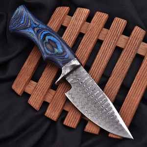 Couteau Viking de camping haut de gamme en acier Damas avec manche en bois et étui en cuir fin, pour cuisine extérieure et accessoires - Product Image 5