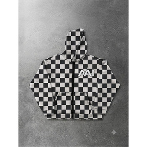 Sudaderas con capucha a cuadros personalizadas con cremallera, estilo urbano oversize, mezcla de algodón, unisex, fabricante OEM ODM de marca privada - Product Image 2