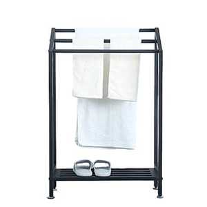 Skies Trader Gold Double T-Bar Hand Towel <b>Stand</b> Freestanding Bathroom Countertop Organizer with Black Marble <b>Weighted</b> Base Rack - Product Image 1